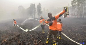 Petugas memadam kebakaran hutan Kalimantan Selatan - FOTO AFP